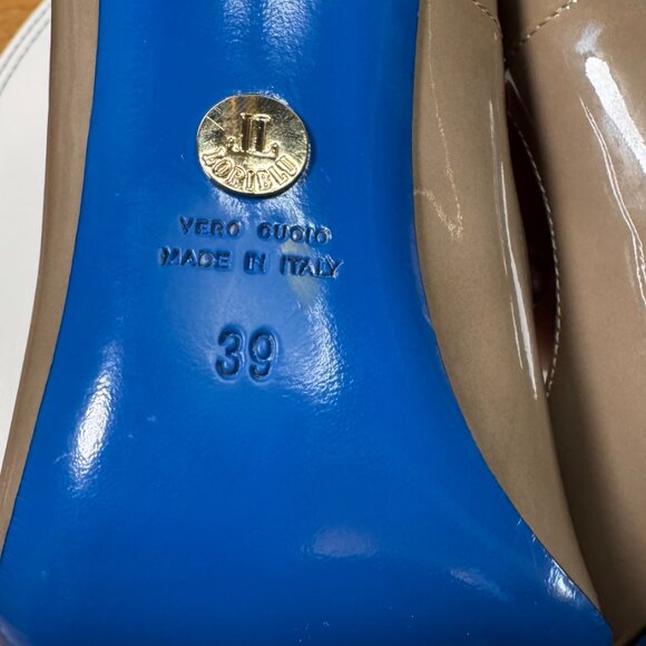 Loriblu Gold Metal Heel, Taupe Patent Leather Pumps Size 39 (8.5) - Picture 7 of 8